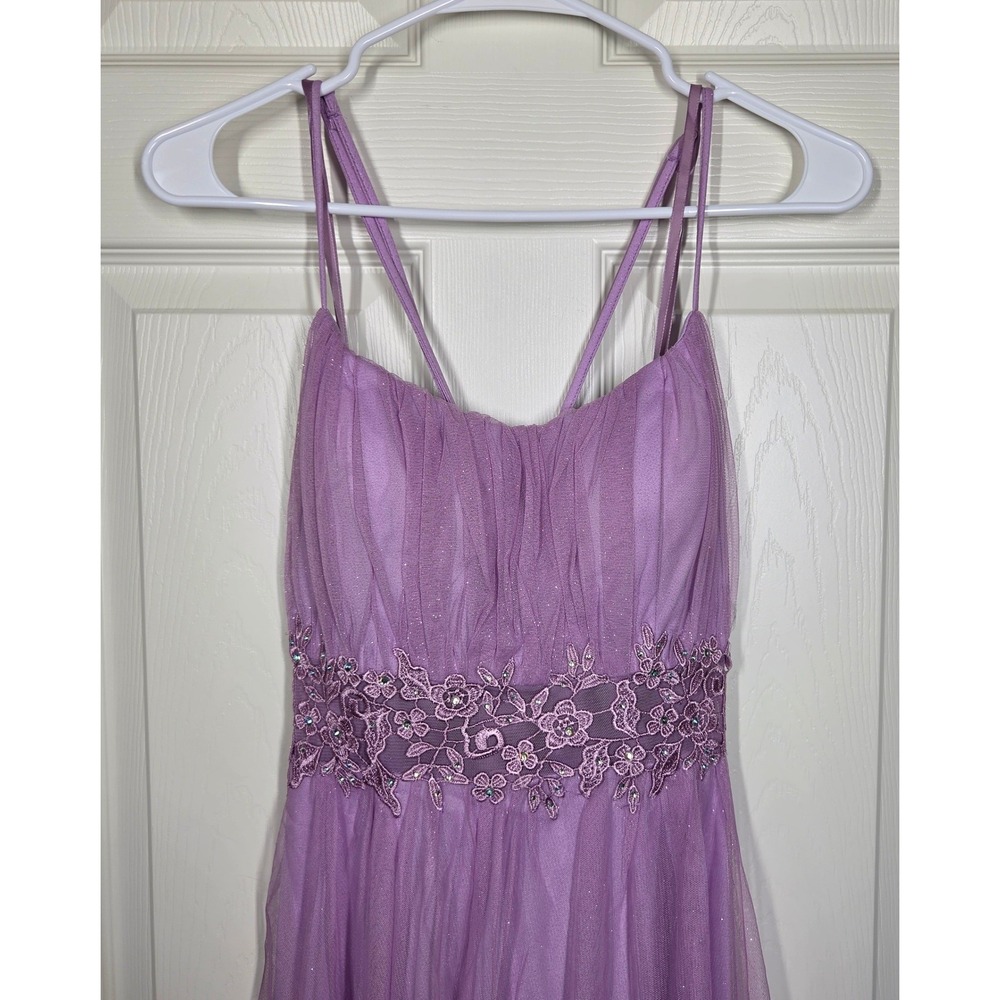 City Triangles Lavender Tulle Formal‎ Dress Floral Lace Waist Maxi Gown 9 Fairy - Picture 2 of 13